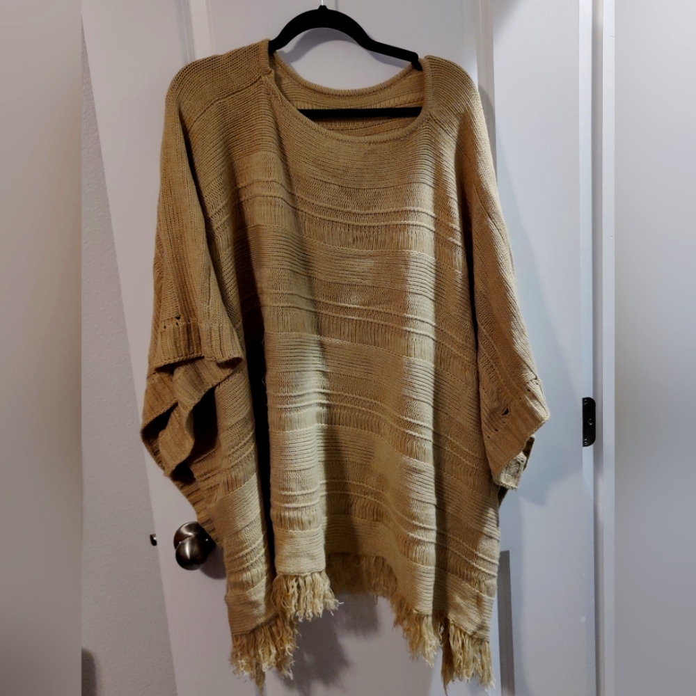 Beige Knit Poncho Shirt